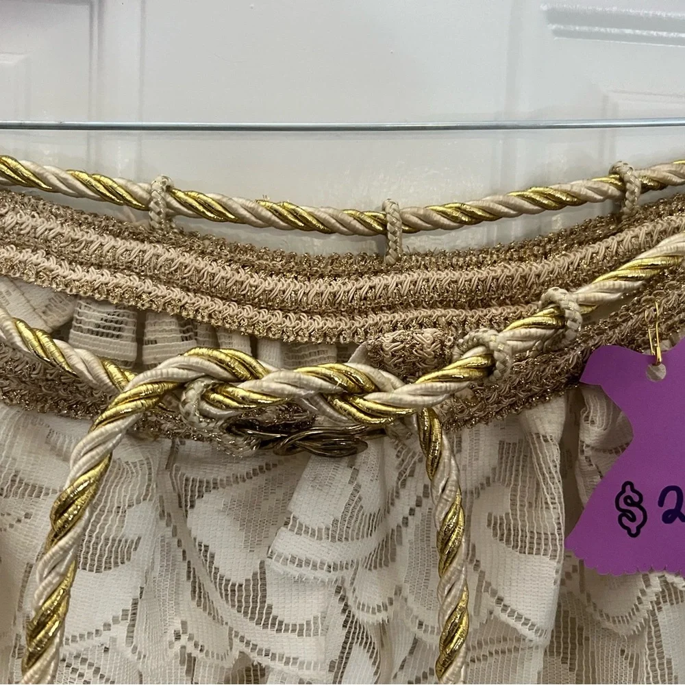 Cream Sheer Floral Lace ballon pant with Gold Tiebacks and ankle ties. - Picture 5 of 7